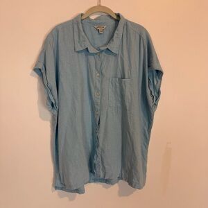 Orvis Outdoors Blue Linen Rayon Blend Cap Sleeve Collared Shirt Top SZ XXL